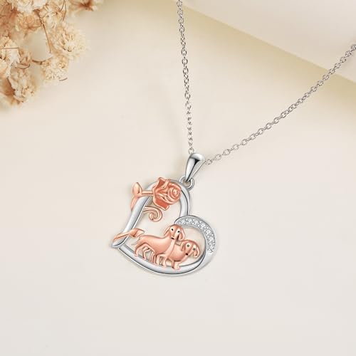 YAFEINI Highland Cow/Dachshund Necklace 925 Sterling Silver Cow/Dog Cute Animal Pendant Friendship Necklace for Women3