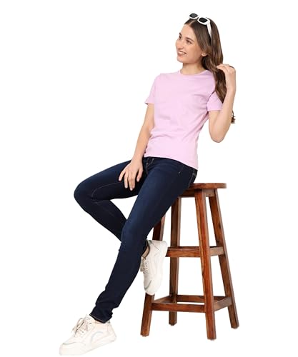 Image of Round Neck T-Shirt Top for Women | Combed Bio-Washed Ring Spun Cotton | Plain | Short Sleeves