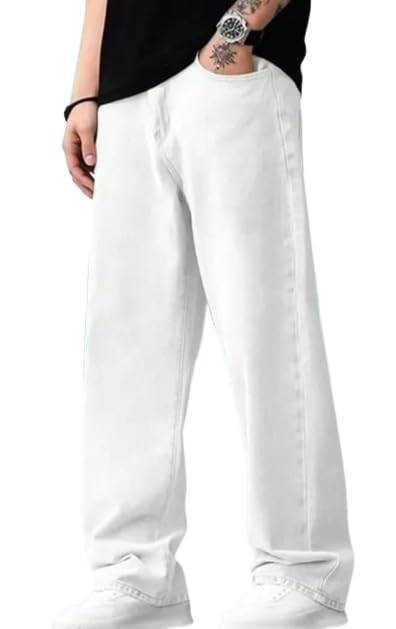 NAZDA Men's Relaxed Baggy Fit Jeans White - Image 1