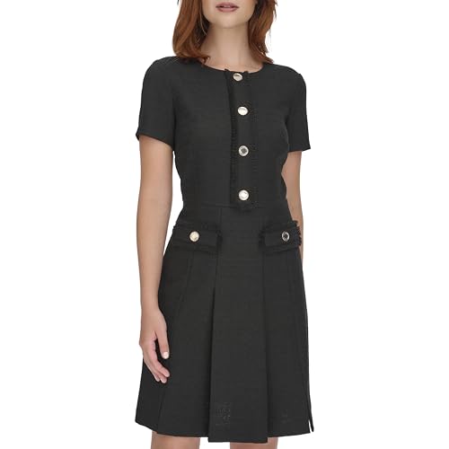 Image of Tommy Hilfiger Women's Soft Hand Boucle Short Sleeve Button Front A-line Dress