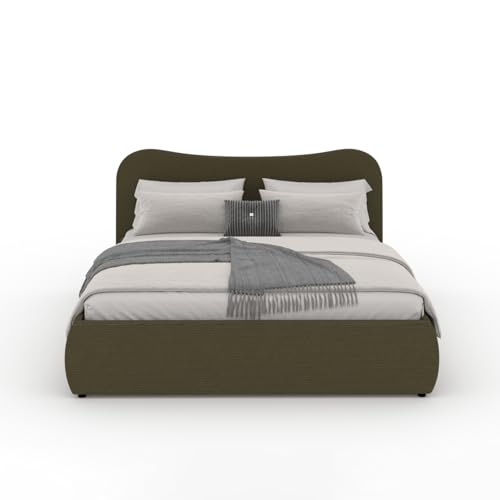 CONCEPT USINE | Lit Coffre 140x190 cm Plano Vert | Design Enveloppant et Tête Galbée | Velours Côtelé Doux | Sommier Inclus | Grand Coffre de Rangement |...