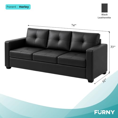 Image of FURNY Hariston 3 Seater Leatherette Sofa Set (Black) | in in Premium Finish | Durable Comfort | Ideal for Living Room