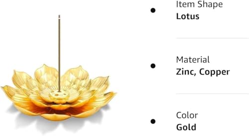 Image of SATYAM KRAFT 2 Pcs Lotus Flower Design Agarbatti Stand Incense Holder and Detachable Ash Catcher Metal for Festive Decorations setup, Mandir, Pooja, Wedding & Spiritual Events, Insence Burner (Golden)