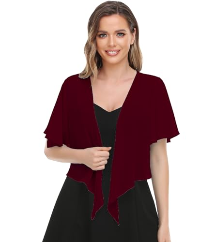 Image of Womens Shrug Chiffon Shawl Wraps Open Front Tie Top Cardigan for Evening Dress