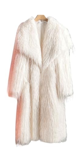 Women's Fluffy Faux Fur Maxi Overcoat Outwear Cardigan,Shaggy Mid Jackets Lapel Collar Coats Parka2