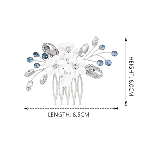Catery Flower Bride Wedding Hair Comb Silver Small Side Comb Blue Crystal Bridal Hair Piece Hair Jewelry Bridal Hair Accessories For Women And Girls #TOP1
