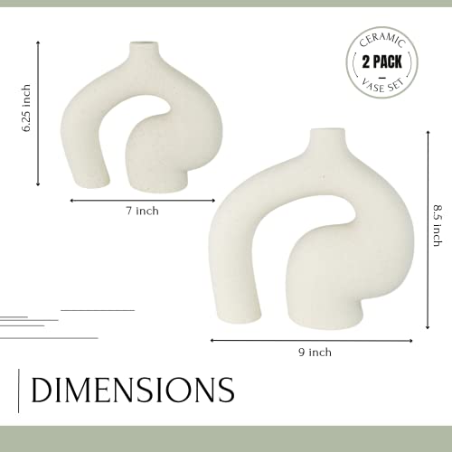 White Ceramic Vase Set Of 2 – Modern Minimalistic Vases – Neutral Boho Nordic Home Decor Accessories – Decorative Pampas Grass Or Flower Vase For Bedroom, Livingroom, Office, Wedding, Mantel, Entryway #TOP1