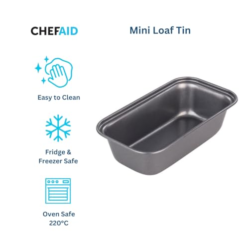 Chef Aid Mini loaf pan, Non-Stick, Rectangular Bread pan, 13.5 x 6.5 x 3.5 cm Ideal for Small breads, Loaves, Cakes and Pastries, for Individual portions and Desserts, Grey - Image 4