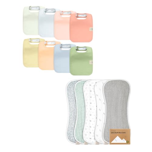 KeaBabies 8-Pack Toddler Drool Bibs for Boy, Girl and 5-Pack Muslin Baby Burp Cloths - Soft Cotton Drooling Scarf for Kids, Infant, Babies - Cotton Baby Washcloths, Burp Rags