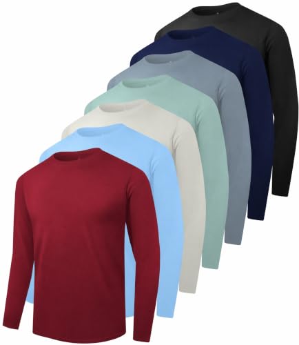 Kinglaman 7 Pack Men Dry Fit Workout Long Sleeve Athletic Gym UPF SPF UV Sun Protection Quick Dry Lightweight Shirts 1 Black 1 Grey 1 Heather Grey 1 Blue 1 Dark Blue 1 Dark Green 1 Wine Large