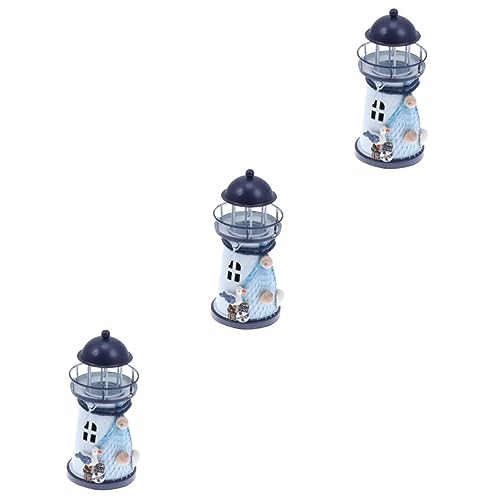 HOLIDYOYO 3 Piezas De Portavelas Creativo Adornos De Cabañas De Playa Faro Vela Linterna Decoración En Miniatura Candelabro Náutico Vela De Playa Centros De Mesa Mesa De Comedor