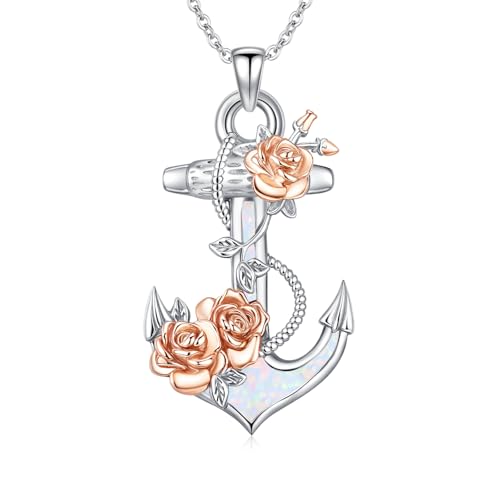 Collier ancre en argent pour femme avec opale - Cadeau idéal amour espoir