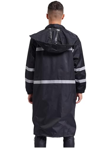 Linjinx Men's Raincoat Waterproof Long Rain Jacket Lightweight Rainwear Reflective Strips with Hooded3