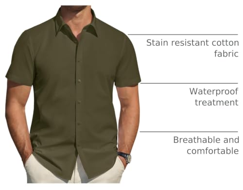 Image of J.VER Men's Short Sleeve Dress Shirts Stretch Stain Shield Casual Button Down Shirts Solid Formal Shirt