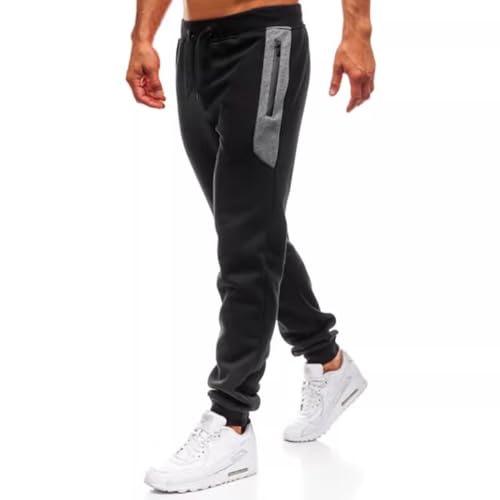 Cicilin Pantalones deportivos para hombre con bolsillos con cremallera, pantalones deportivos cónicos ajustados, Negro, S