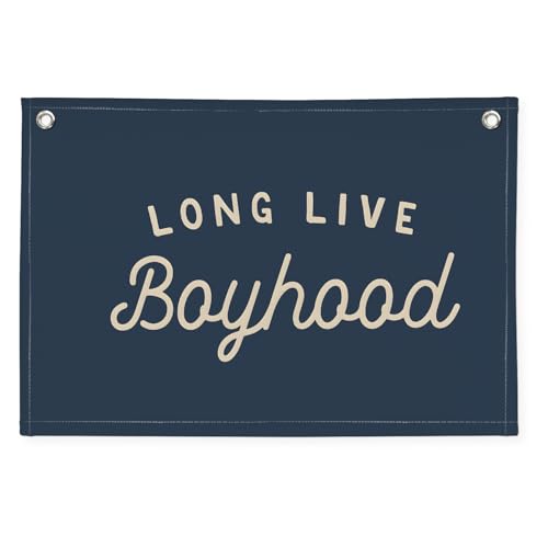 Image of Navy Blue Decor Long Live Boyhood Banner Boy Room Decor, Banner Flag Nursery Playroom Wall Decor for Boys Bedroom Living Room Dorm Toddler Decorations Teen Boy Kid Banner Wall Hanging Linen Flag 30x20