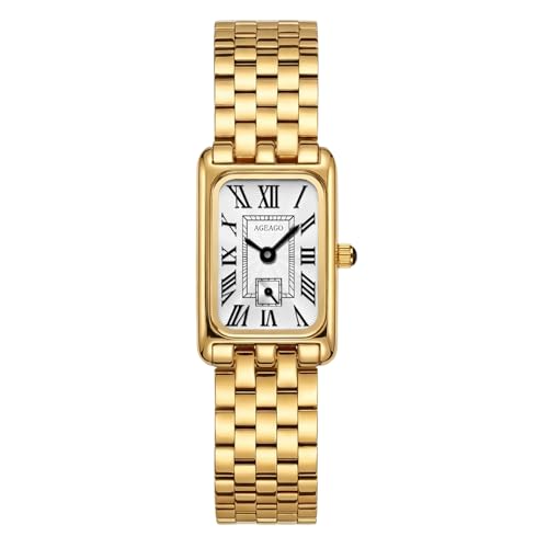 AGEAGO Gold Watches for Women,Vintage Bracelet Roman Dial Rectangular Ultra-Thin