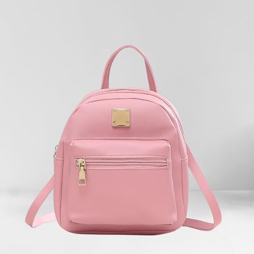 Mochila feminina, mochilas femininas de poliuretano, bolsa com alça de ombro removível, mini bolsa de viagem, rosa, mini