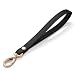 Hamdecro Wristlet Strap, Genuine Leather Wrist Lanyard Hand Strap Replacement for Wallet Purse Clutch Pouch Phone ID Badge, Gold Buckle - Black