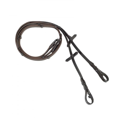 HORZE Slender Grippy Horseback Riding English Web Reins with Hand Stops - Brown - Horse