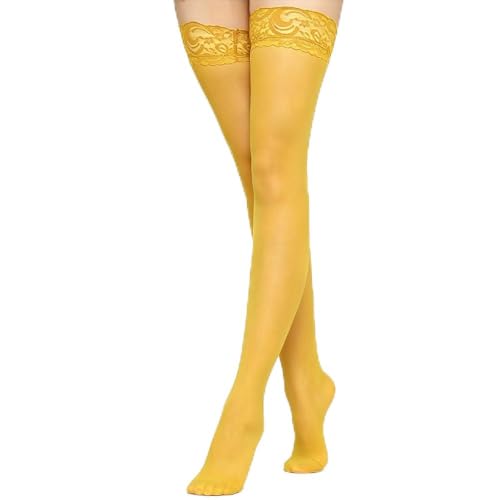 Image of Thigh High Stockings Lace Top, Women's Semi Sheer Sexy Stay Up Halloween Lingerie Thigh High Stockings