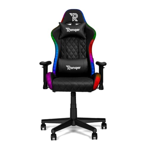 Ranqer Halo Chaise Gaming RGB avec Éclairage LED, Dossier Inclinable 180°, Accoudoirs 2D, Coussins Amovibles, Base Nylon Robuste Et Confort Ergonomique pour Longues Sessions, Noir