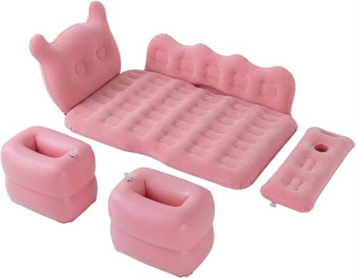 Image of Oshotto Big Size Thickend Travel Camping Inflatable Car Bed|Air Mattress with Pillow & Air Pump for Cars (Pink)