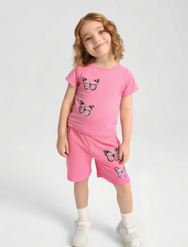 Image of Kid Toddler Girl Butterfly Printed Short Sleeve T-Shirt + Waist Shorts Set 2PC Clothing For Summer