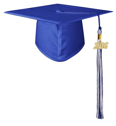GraduatePro Matte Graduation Cap with 2026 Royal White Tassel for Adults High School and Bachelor Master Royal