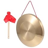 Vaguelly 1 Set 22CM/8.66IN Copper Gongs Chinese Traditional Percussion Instrument Gong with Wooden Hammer & Hanging Ribbon