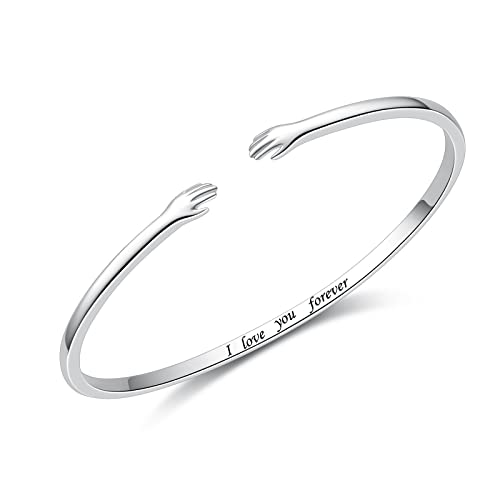 BEILIN Hug Bracelets for Women Sterling Silver Come to My Arm Couple Hugging Cuff Bangles Wedding Band Bracelets Engraved Mantra Bracelet Jewelry for Women Teens