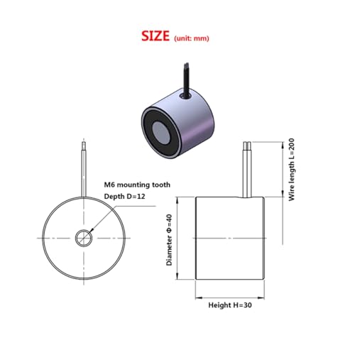 Électroaimant de maintien H4030 25kgs capacité de levage aimant DC 24v - 3