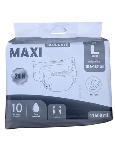 Cloudrys Windeln für Erwachsene mit Folie 11500 ml Gr L (schwarz)
