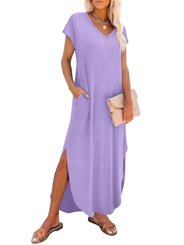Image of RUMIA Summer Maxi Dresses for Women Cap Sleeve Long Sundress with Pockets