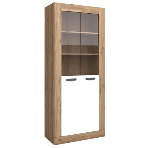 Miroytengo Vitrina Argos 2 Salón- Comedor 2 Puertas Color Blanco Mate y Naturale Aparador Moderno 191x80x40 cm