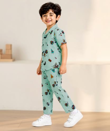 Image of 3BROS Unisex Pure Cotton Short Sleeve Kids Night Dress for Boys & Girls Nightwear /Sleepsuit /Sleepwear /Loungewear Night Suit for Boys and Girls Top and Pyjama Combo Set