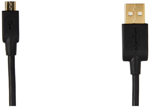 Amazon Basics USB-A to Micro USB Charging Cable, 480Mbps Transfer Speed with Gold-Plated Plugs, USB 2.0, 1.82 m, Black