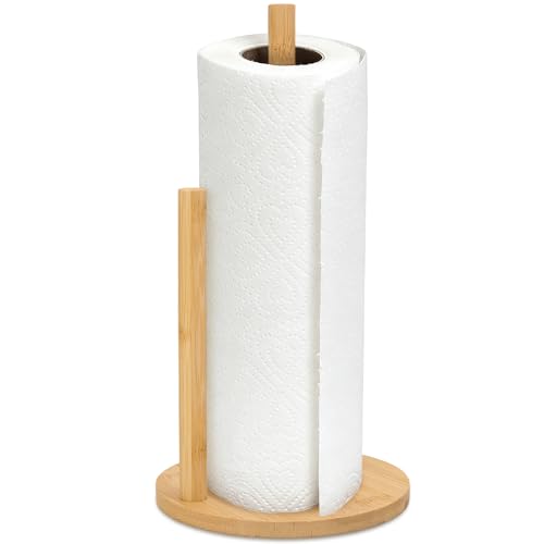 FALSKT Porte Sopalin sur Pied Bois Porte Essuie Tout Support Sopalin avec Bras Antiroulis pour Papier Cuisine Compatible avec Plupart des Taille