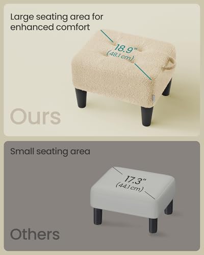 Image of SONGMICS Foot Stool, Small Teddy Fleece Footstool Ottoman with Thick Cushion and Legs, for Living Room, Bedroom, Entryway, 330 lb Weight Capacity, Summer Sand and Ink Black ULOM503LF01