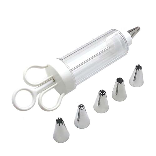 gifthub White Cupcake Icing Piping Kit,Easy to Use,Plastic Reusable Cupcake Injector with 6 Stainless Steel Icing Nozzles,Durable Dessert Cream Decorating Tools for Cooking Baking(8.86x2.60x1.77 Inch)