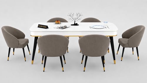 Image of WOODEN SPACE 6-Seater Wooden Dining Table Set | Nano Composite Marble Top | Solid Wood Base | Modern Dining Room Furniture with 6 Chairs (Modern Classic Brown)