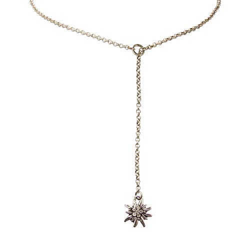 Trachten Y-Necklace Rhinestone Edelweiss (antique silver-coloured) | Traditional German Pendant Necklace for Women | Original Bavarian Jewelry for Dirndl Costume Dress & Oktoberfest3