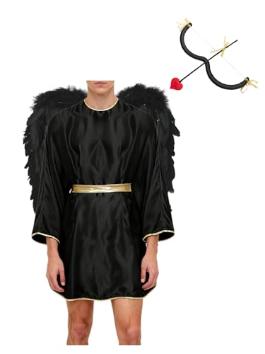 LumiJour Disfraz de cupido para hombre y adulto con alas y arco para carnaval, fiesta rave, Halloween y eventos de disfraz, negro, XXL