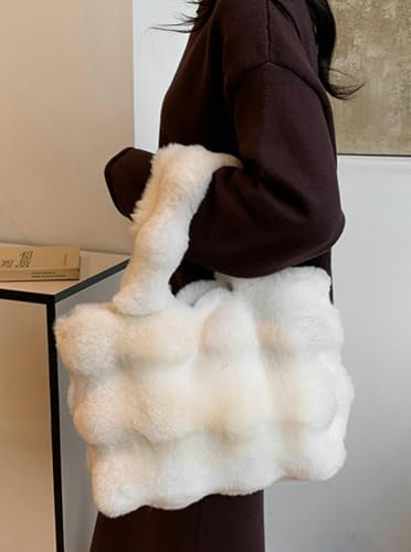 Fluffy Large Tote Bag for Women Soft Fuzzy Handbag Plush Shoulder Bag Faux Fur Bag Furry Top Handle Purse4