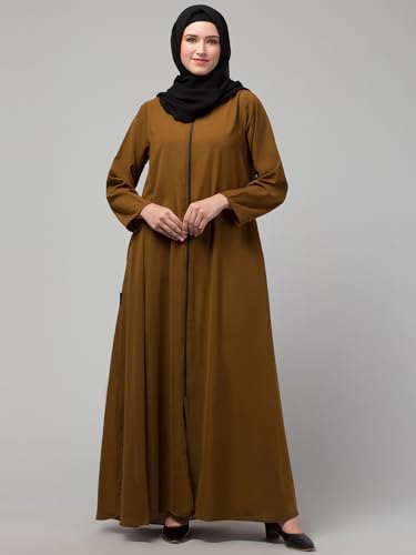 Image of Mallika Women Modest Wear Nida Matt Front Open Zipper Abaya Burkha for Everyday use (Gold, 4XL)