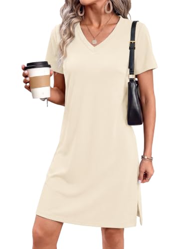 Image of RUMIA Summer Dresses for Women 2026 V-Neck Casual Sundresses T-Shirt Dress