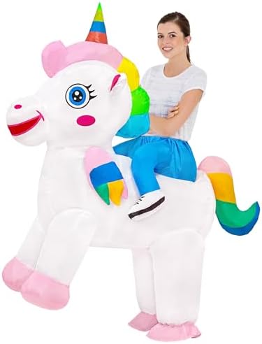 Yezmo Inflatable Unicorn Costume Adult, Blow Up Ride On Rainbow U...