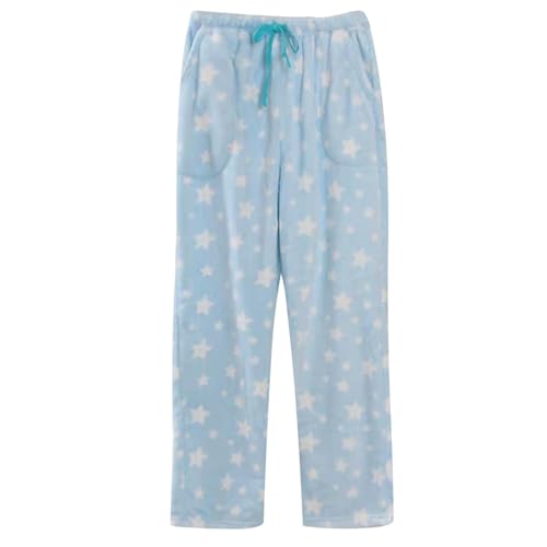 Bauzuoyo Pantalones de pijama largos para mujer, diseño de lunares, pantalones de pijama de franela térmicos, pantalones de invierno forrados de felpa, pantalones de casa con bolsillos, suaves