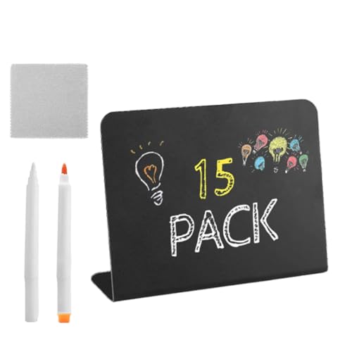 Juego de letreros con tiza – Mini pizarra 15X, expositor de mesa, rotulador para escritura a mano, elemento decorativo para eventos, accesorios creativos para cenar, pieza funcional para fiestas