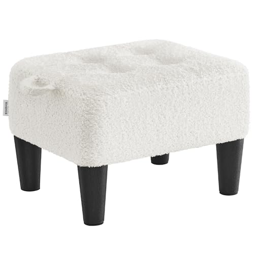 Image of SONGMICS Foot Stool, Small Teddy Fleece Footstool Ottoman with Thick Cushion and Legs, for Living Room, Bedroom, Entryway, 330 lb Weight Capacity, Cream White and Ink Black ULOM503WD01